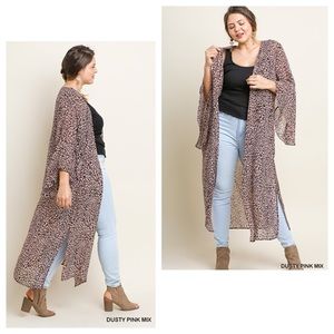 Umgee Leopard Print Sheer Kimono Duster Cardigan